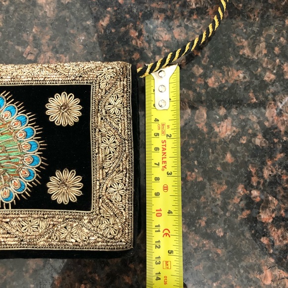 Vintage Black Velvet Peacock Beaded Cocktail Purse - Picture 6 of 7